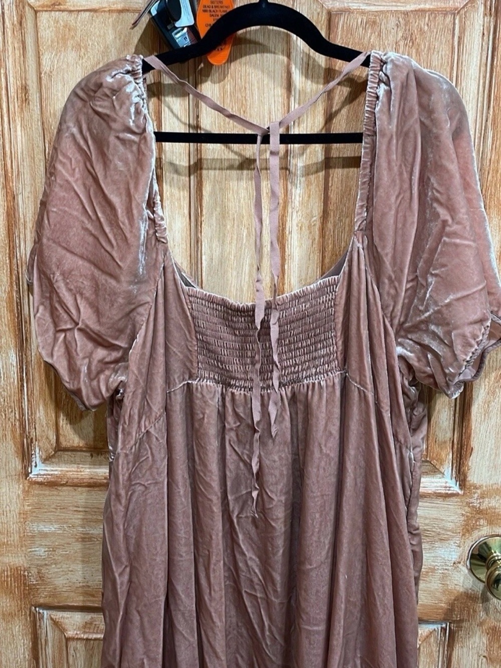 Anthropologie 22W Blush Pink Velvet Empire Waist Midi Plus Dress EUC 3X As-Is - Picture 5 of 12